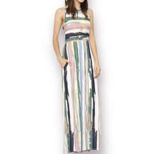 Eloges Multicolor Paint Brush Stripe Maxi Dress Pockets Sleeveless Sz Medium